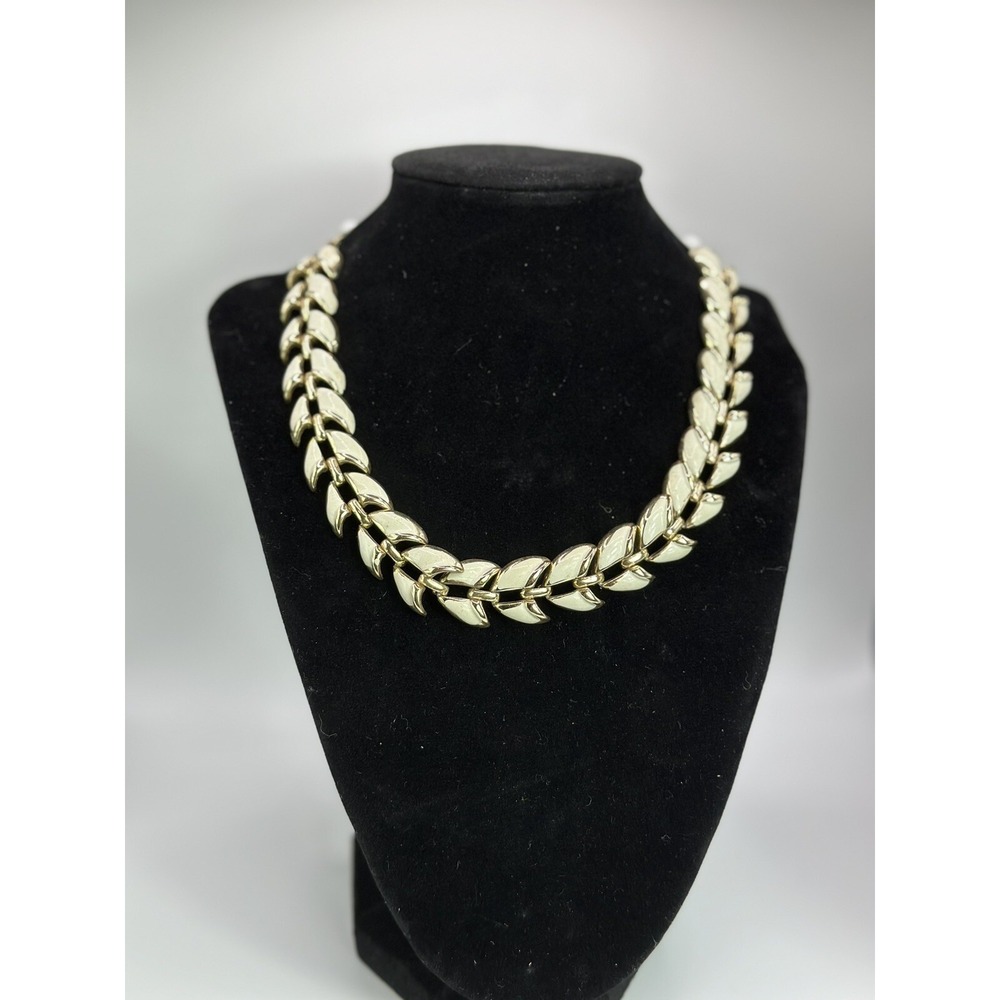 Signed CORO Gold Tone Cream Enamel Beaded Adjustable Necklace MCM